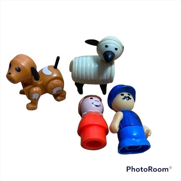 Vintage Little People Figure Lot Bundle Posable Dog Sheep Girl Mustache Man - Picture 1 of 9